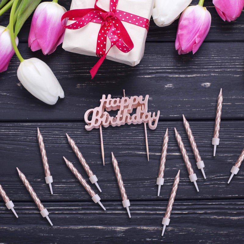 GET FRESH Rose Gold Birthday Cake Candles 10-Pack Spiral and Happy Birthday Cake Toppers Elegant Bday and Letter Cake Decoration - Image 4